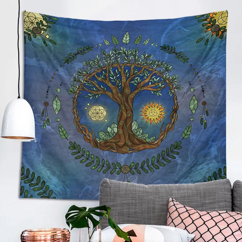 night day sun moon fairycore aesthetic tree of life wall hanging tapestry wall art roomtery