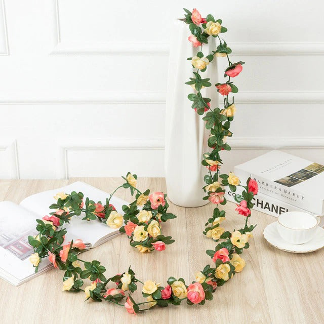 fake rose flower garland artificial vines aesthetic room wall decor roomtery