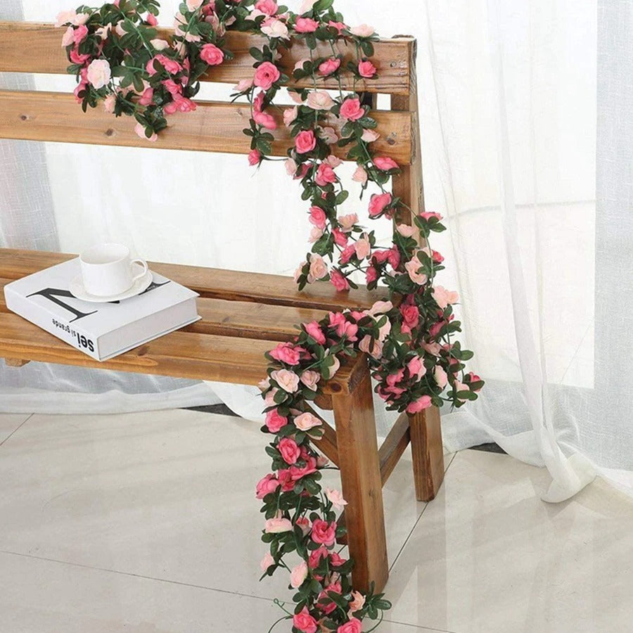 fake rose flower garland artificial vines aesthetic room wall decor roomtery