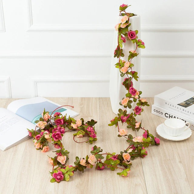fake rose flower garland artificial vines aesthetic room wall decor roomtery