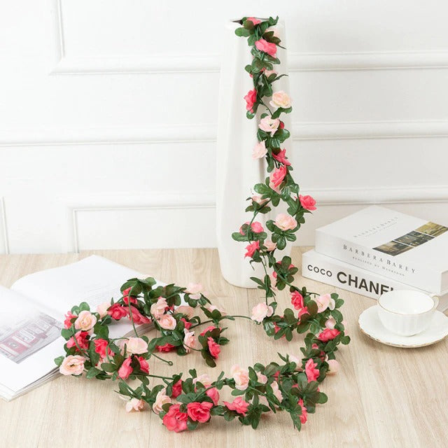 fake rose flower garland artificial vines aesthetic room wall decor roomtery