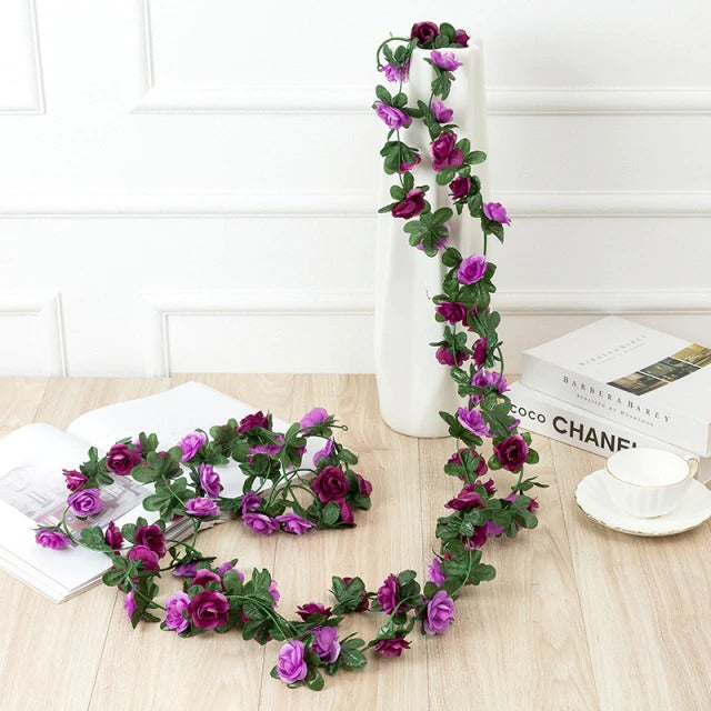 fake rose flower garland artificial vines aesthetic room wall decor roomtery