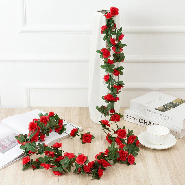 fake rose flower garland artificial vines aesthetic room wall decor roomtery