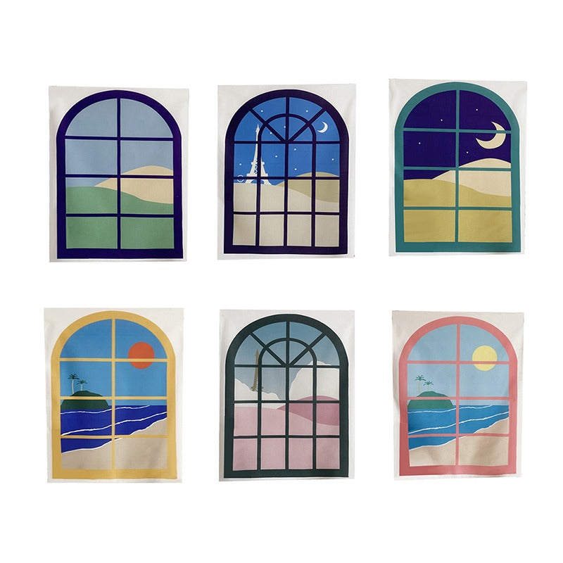 korean aesthetic room decor fake window tapestry roomtery