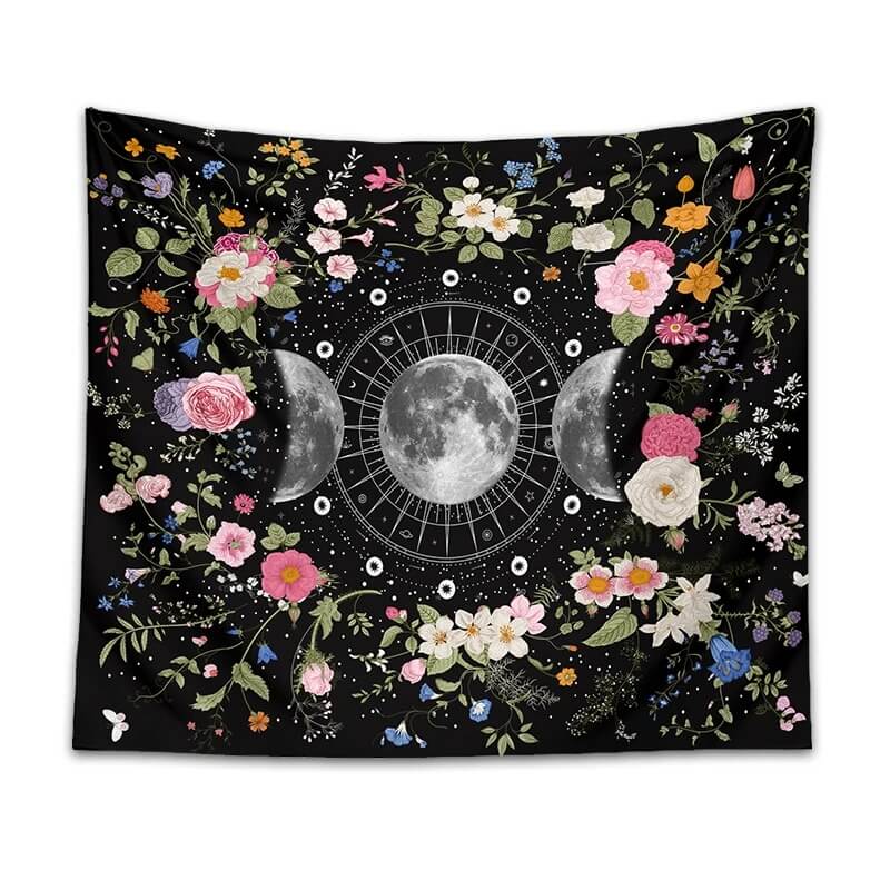 floral moon phases print aesthetic wall hanging tapestry decor roomtery