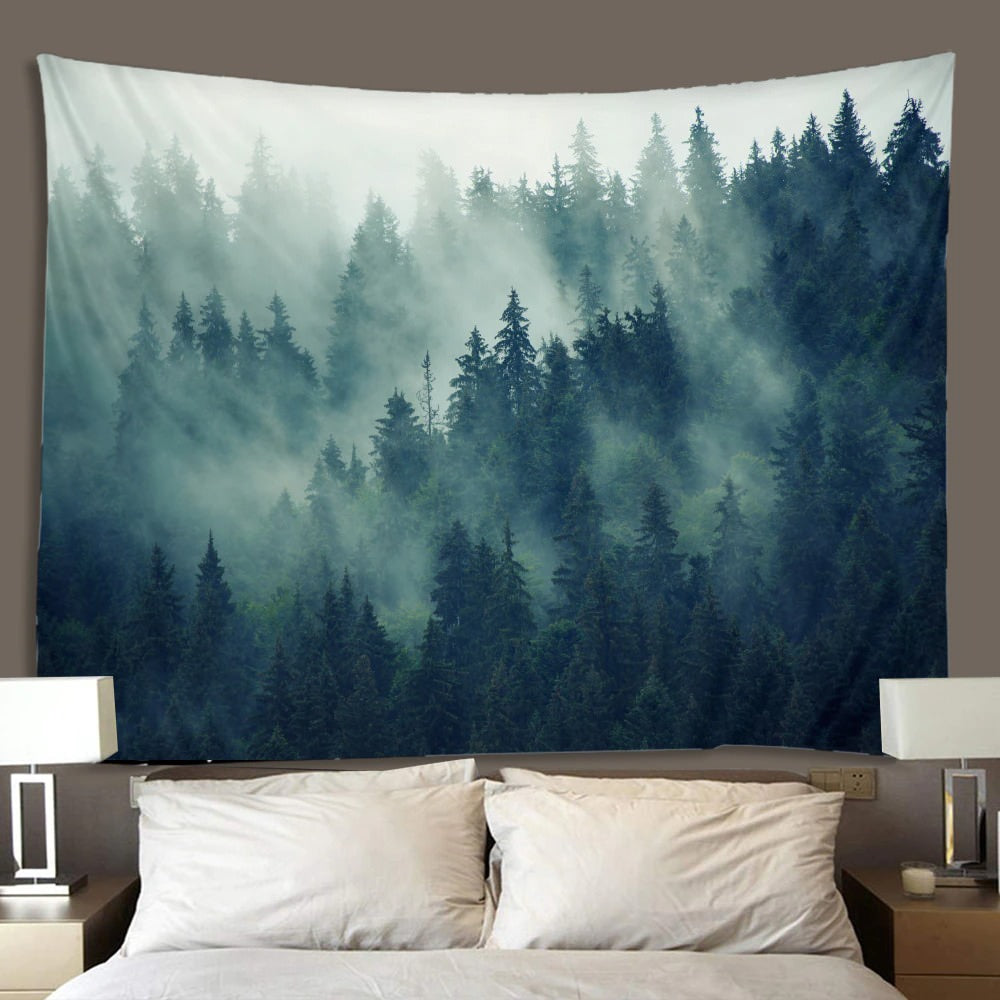 mystical foggy forest aesthetic tapestry boho room decor roomtery