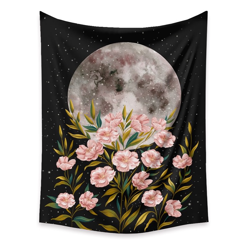 full moon decorative tapestry flowers print fairycore aesthetic room decor roomtery