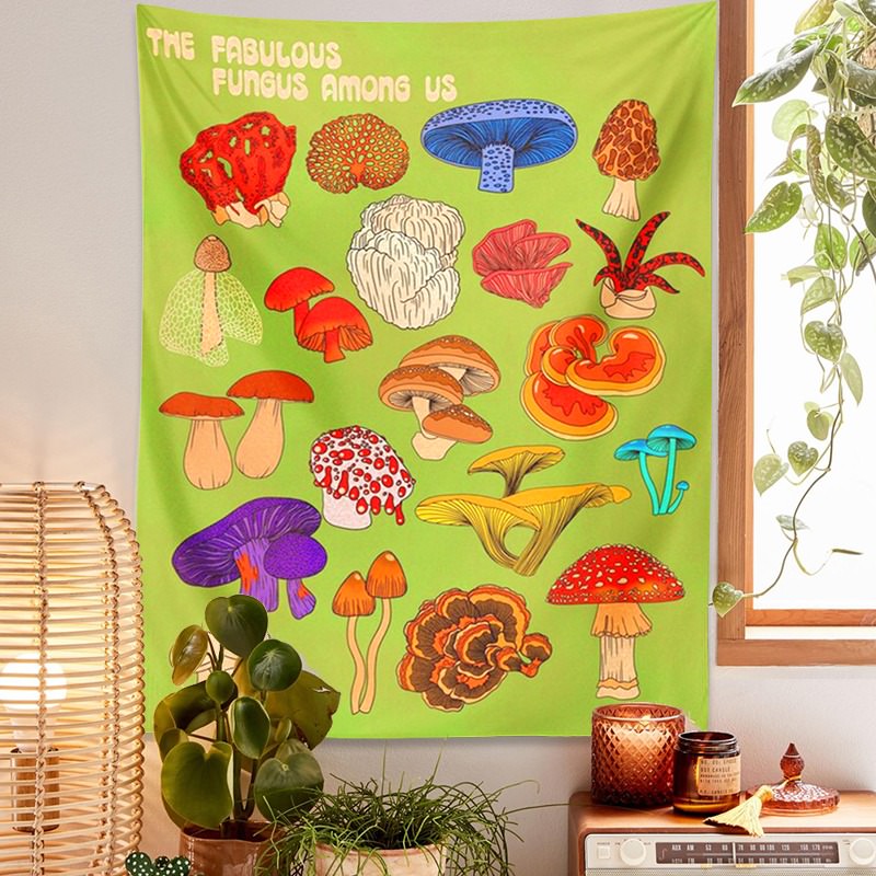 indie aesthetic wall hanging tapestry mushrooms fungus print roomtery