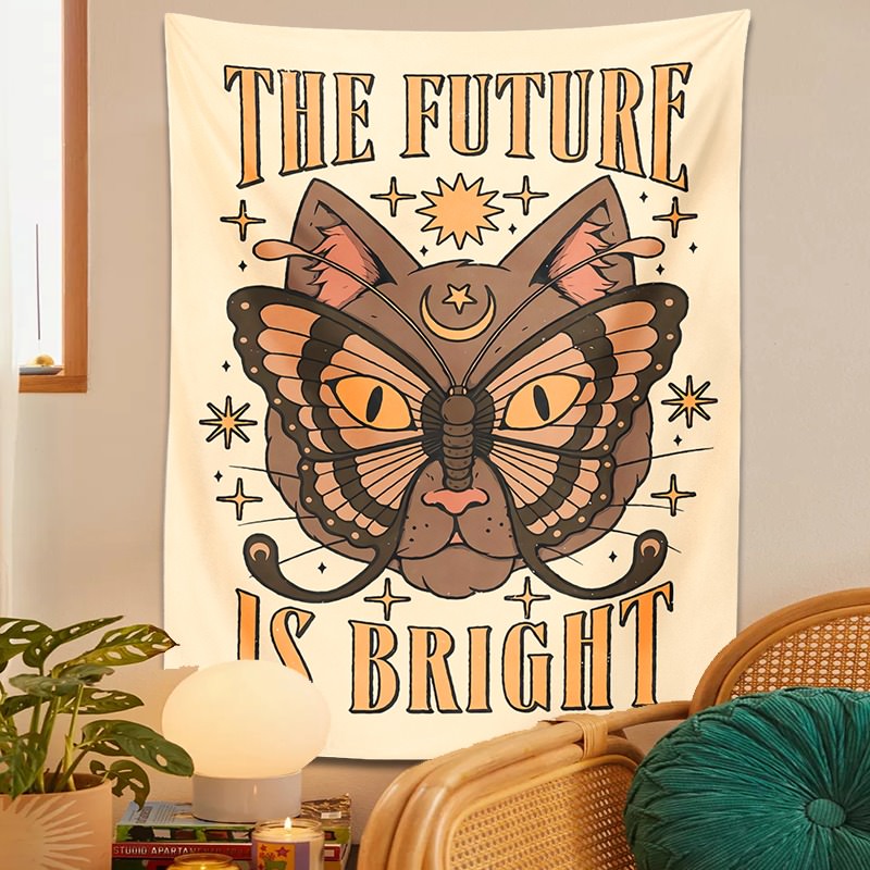 butterfly cat witchcraft aesthetic fairycore Cat Head Tapestry Wall Hanging Bright Future Witchcraft Astrology Mandala Hippie sun moon moth Lace Blanket Room Boho Art Decor roomtery