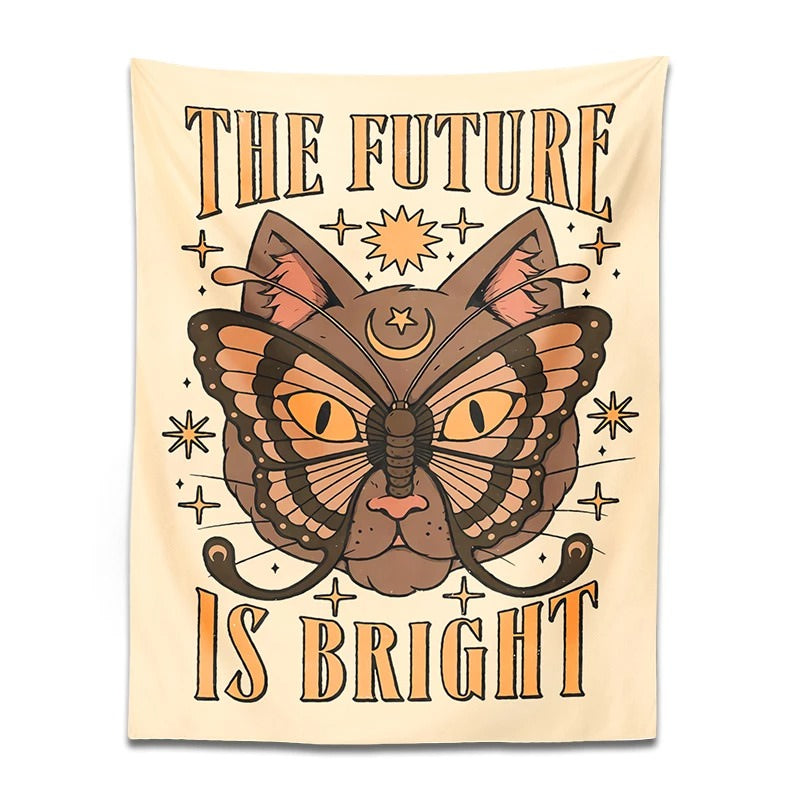butterfly cat witchcraft aesthetic fairycore Cat Head Tapestry Wall Hanging Bright Future Witchcraft Astrology Mandala Hippie sun moon moth Lace Blanket Room Boho Art Decor roomtery