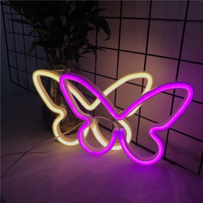 game room decor wall pink neon sign butterfly shaped egirl aesthetic roomtery