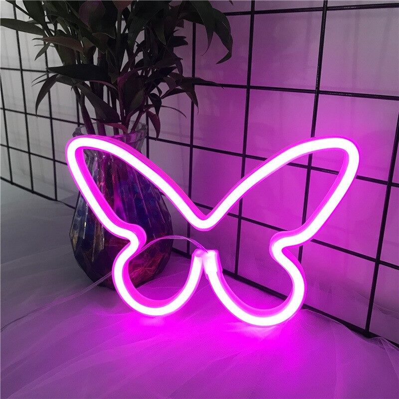 game room decor wall pink neon sign butterfly shaped egirl aesthetic roomtery