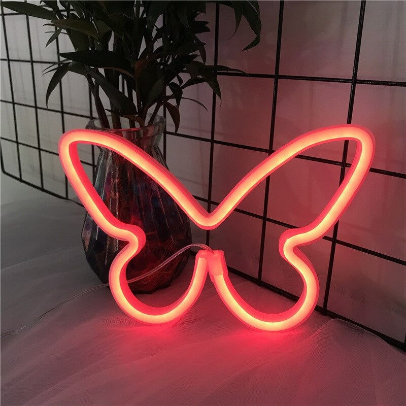 game room decor wall red neon sign butterfly shaped egirl aesthetic roomtery