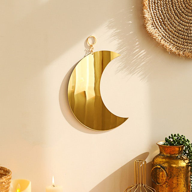 gold and silver moon shaped wall hanging decorative mirror roomtery