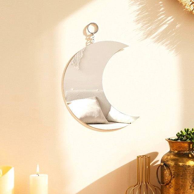 gold and silver moon shaped wall hanging decorative mirror roomtery