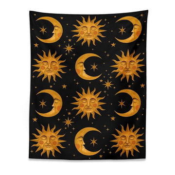 golden retro style astro aesthetic sun moon zodiac tapestry roomtery