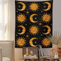 golden retro style astro aesthetic sun moon zodiac tapestry roomtery