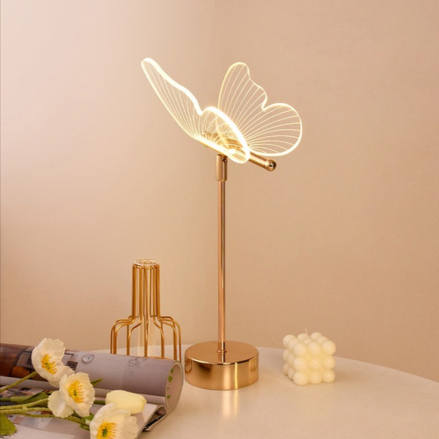 golden butterfly metal table lamp acrylic night light roomtery