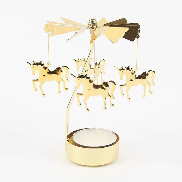 rotating pendant golden carousel tealight candle holder roomtery