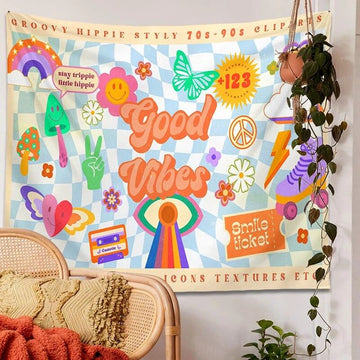 indie aesthetic good vibes piece butterflies world 70s vintage art wall tapestry roomtery