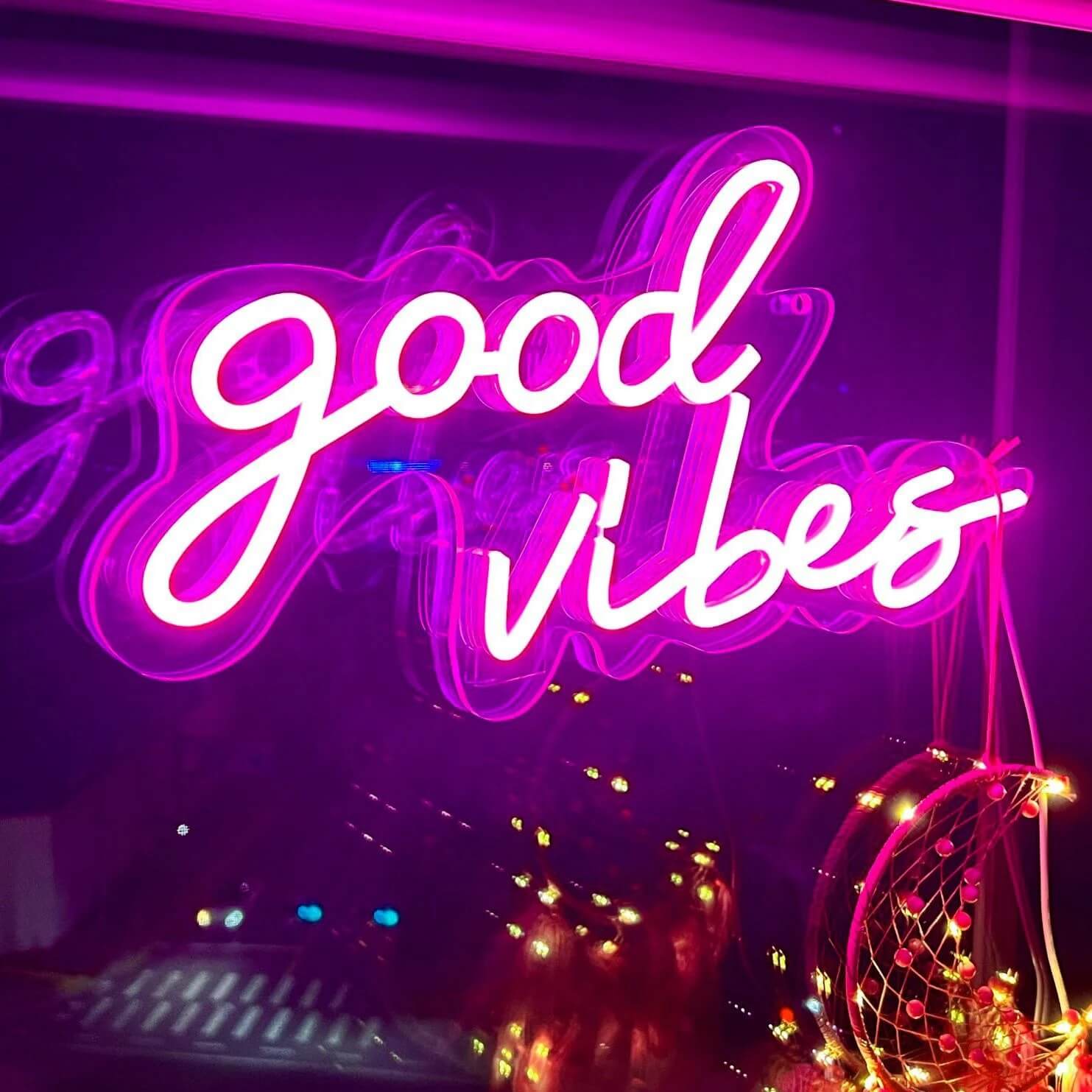 wall hanging neon sign good vibes aesthetic wall decor roomtery