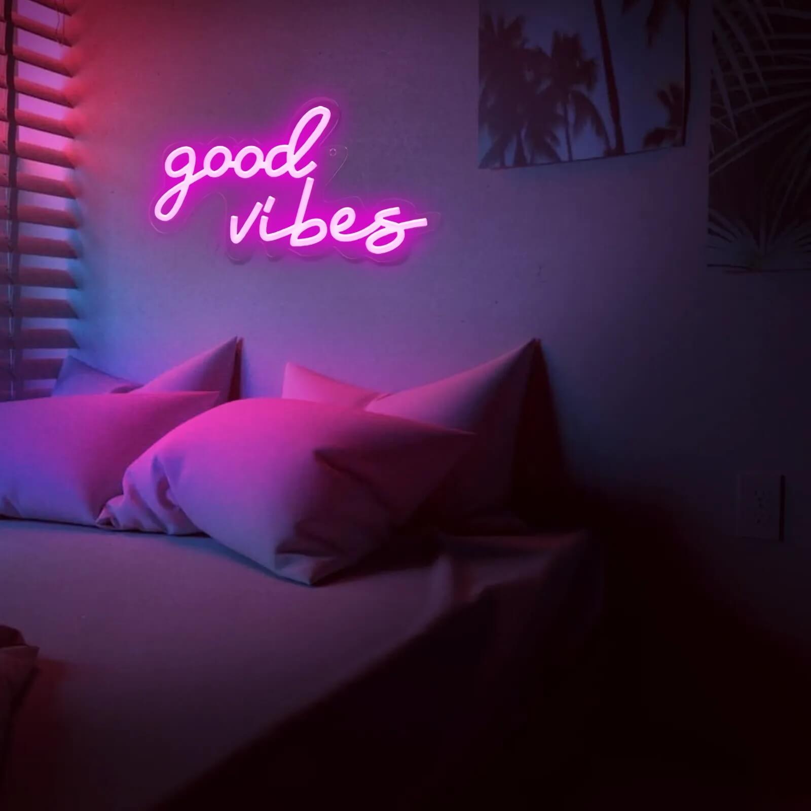 wall hanging neon sign good vibes aesthetic wall decor roomtery