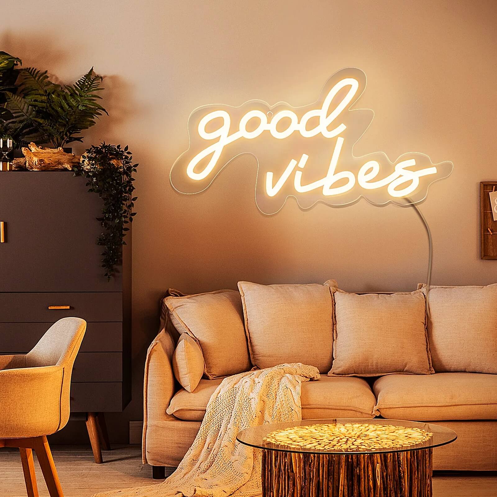 wall hanging neon sign good vibes aesthetic wall decor roomtery