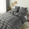 grey pom pom plush tassels soft aesthetic bedroom bedding set roomtery