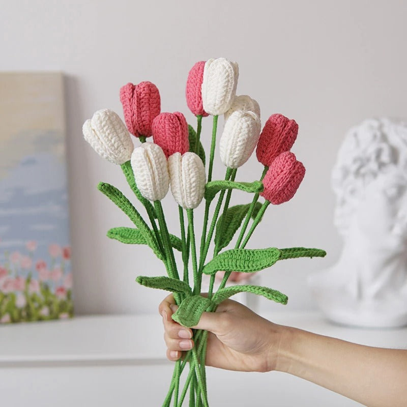 aesthetic decor crochet tulip flowers artificial bouquet roomtery