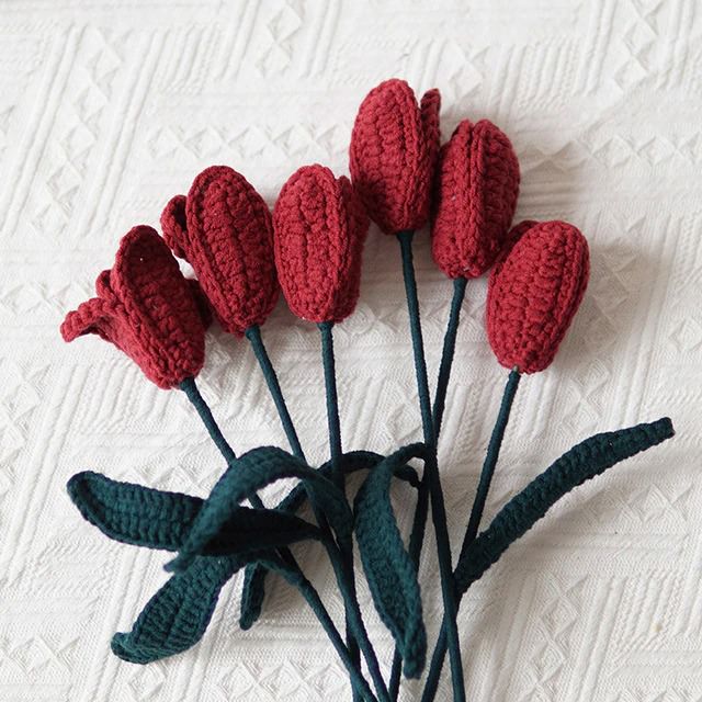 aesthetic decor crochet tulip flowers artificial bouquet roomtery