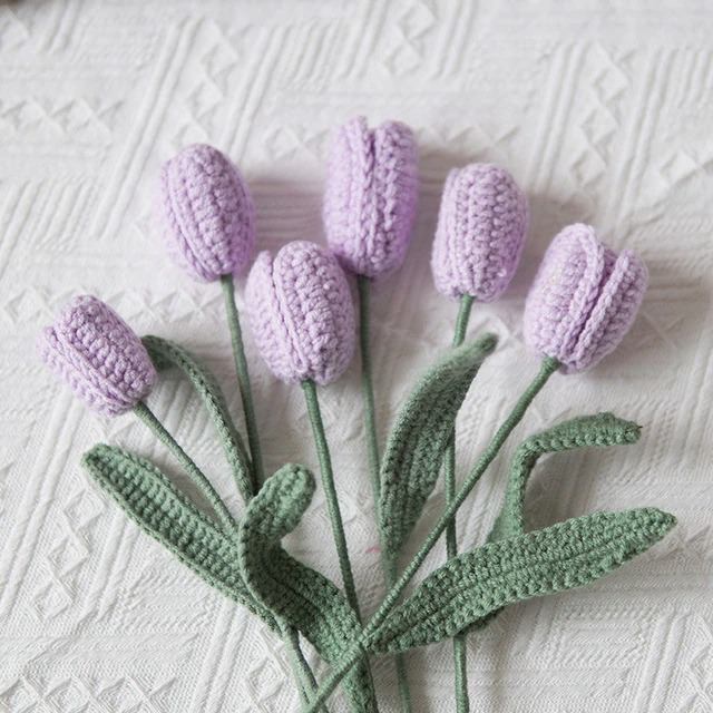 aesthetic decor crochet tulip flowers artificial bouquet roomtery