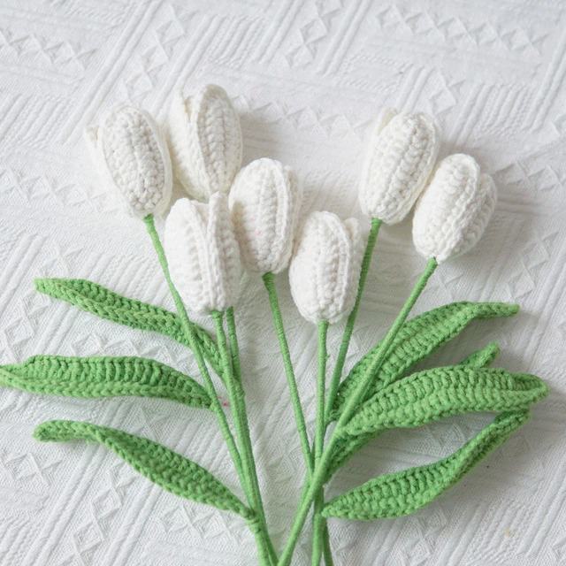 aesthetic decor crochet tulip flowers artificial bouquet roomtery