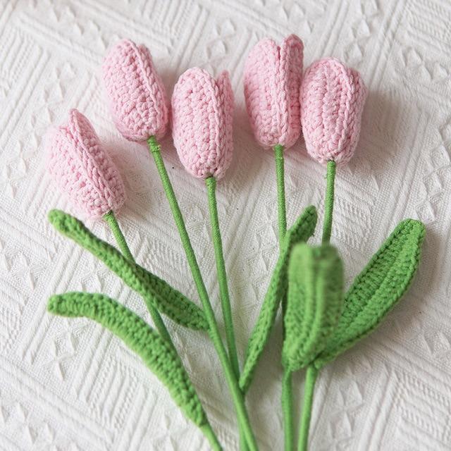 aesthetic decor crochet tulip flowers artificial bouquet roomtery