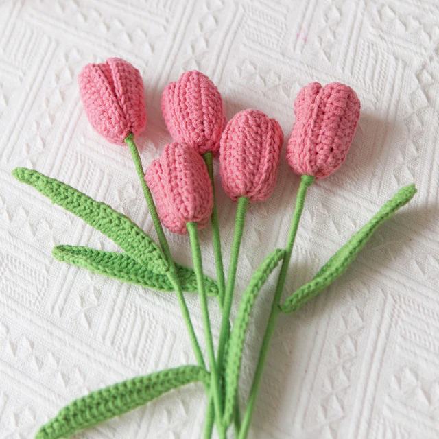 aesthetic decor crochet tulip flowers artificial bouquet roomtery