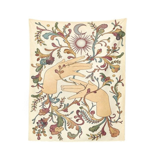 floral garden hands aesthetic wall hanging tapestry decor roomtery
