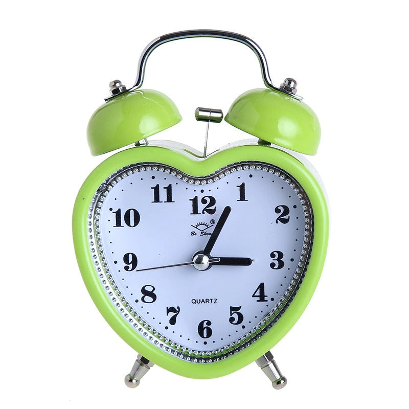 heart shaped green bell alarm table clock aesthetic room roomtery