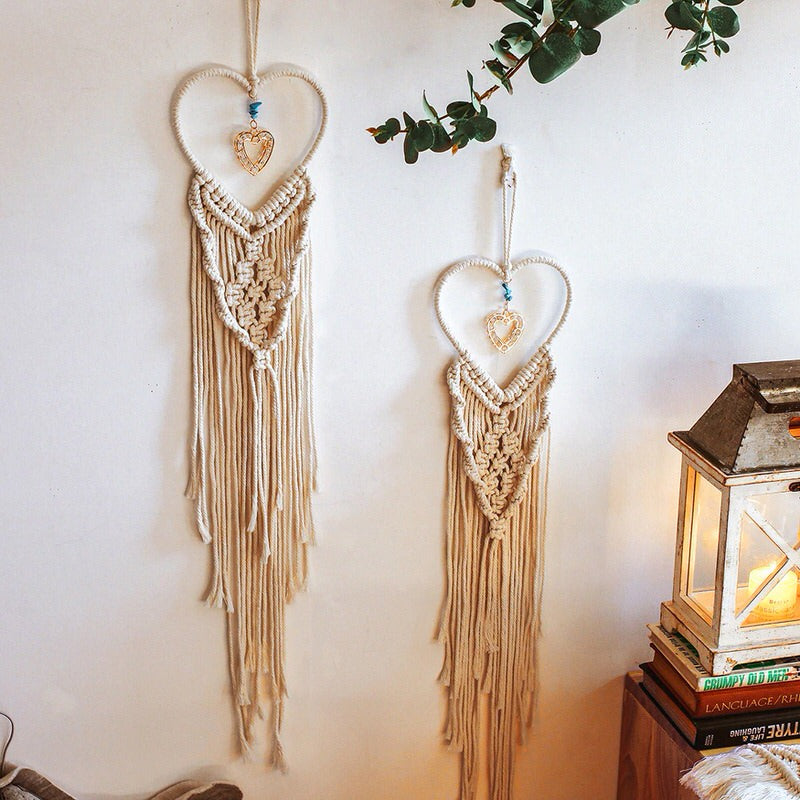 No.5マクラメ♡ハートモチーフ♡hanging Heart Shaped Macrame Wall Hanging - Shop Online on roomtery