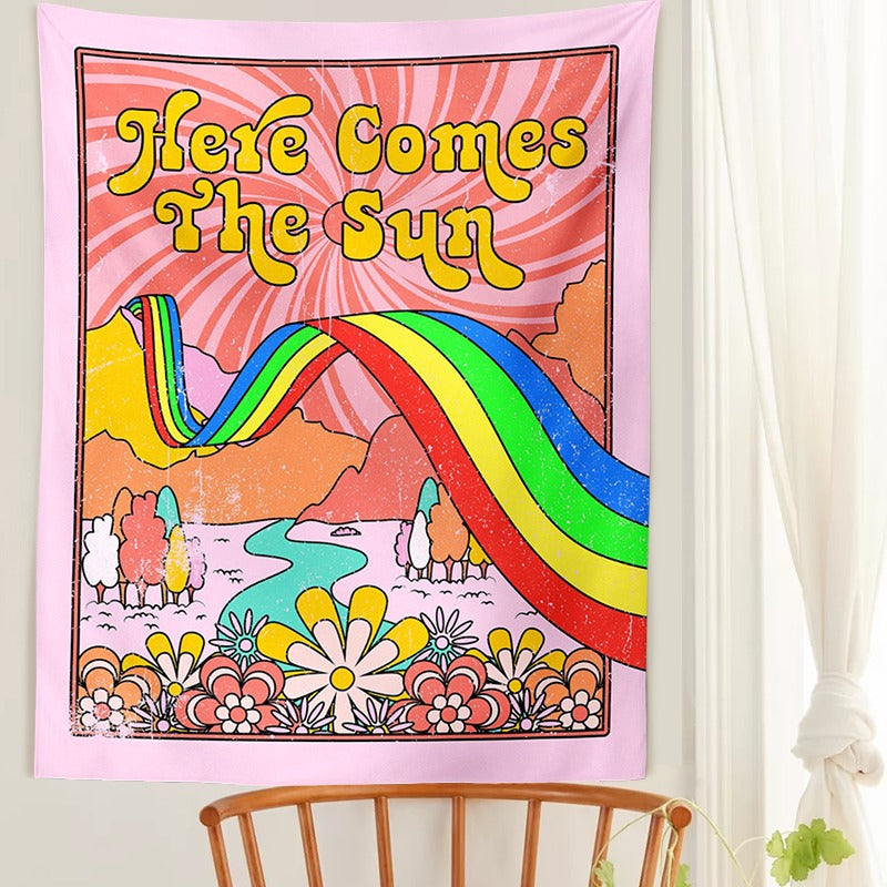 indie aesthetic wall decor tapestry rainbow flowers print roomtery