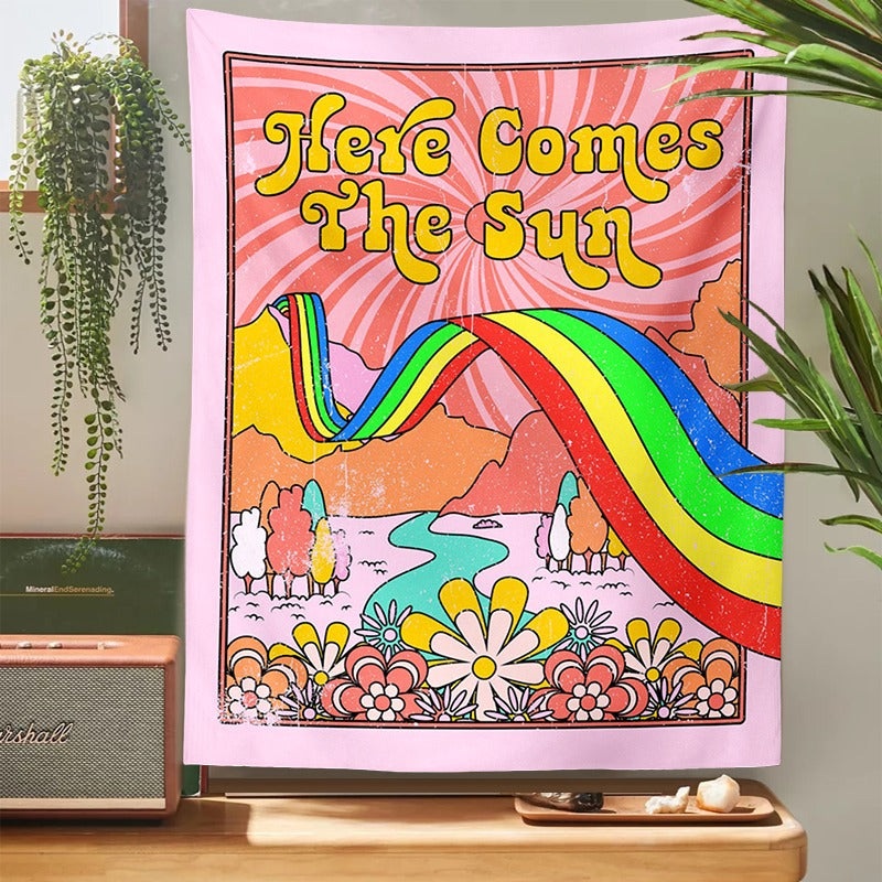 indie aesthetic wall decor tapestry rainbow flowers print roomtery