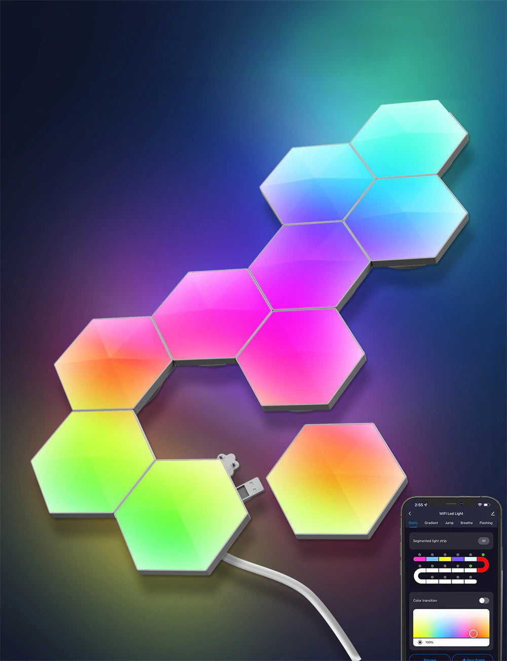 Led hexagon on sale light panels