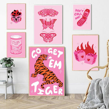 bright hot pink wall art posters soft pink girly aesthetic posters roomtery