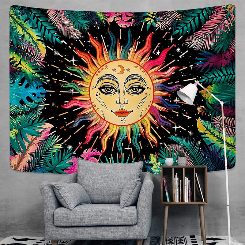indian sun moon tropics aesthetic wall hanging tapestry art print roomtery