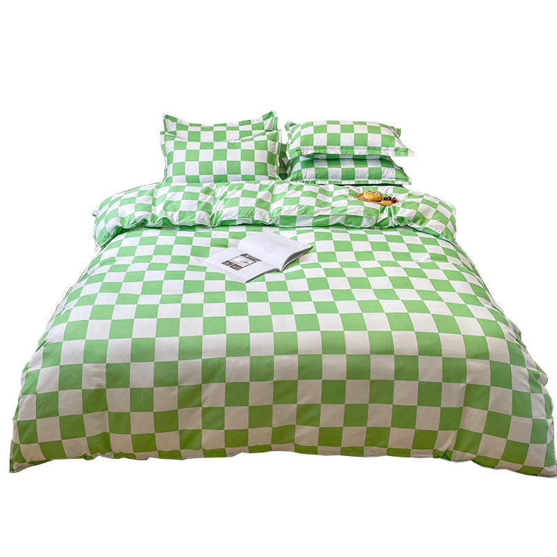 plain green checkered egirl aesthetic bedding set roomtery