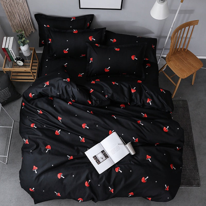 indie style cute red indie mushroom fly agaric black bedding set duvet cover set roomtery