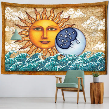 japanese style sun and moon wall hanging aesthetic tapestry roomtery