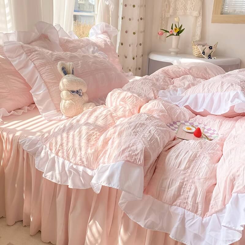Kawaii Ruffle Bedding Set | Kawaii Aesthetic Bedding - roomtery