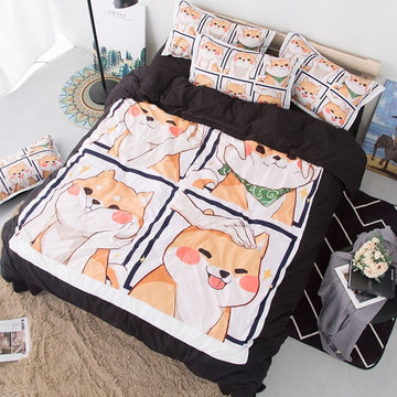 kawaii anime aesthetic room bed sheet duvet cover bedding set shiba print