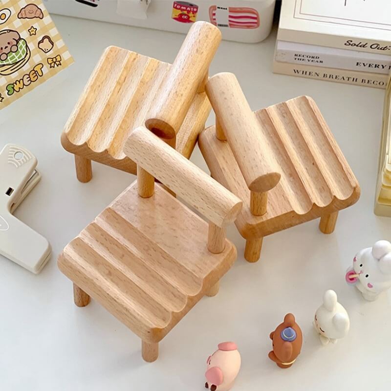 kawaii aesthetic desktop wooden chair phone holder stand roomtery