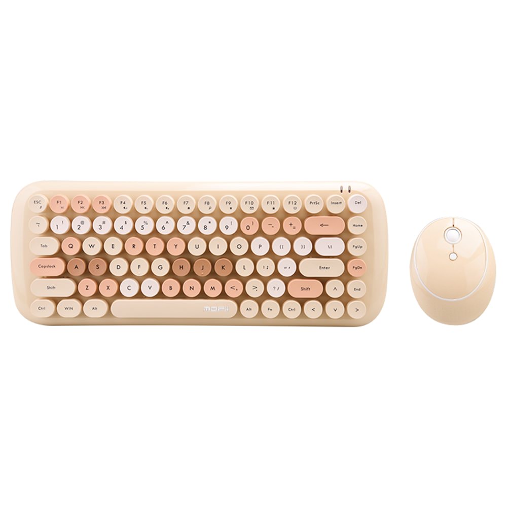 kawaii retro wireless round keys keyboard anime kawaii aesthetic desk decor keyboard mouse set roomtery