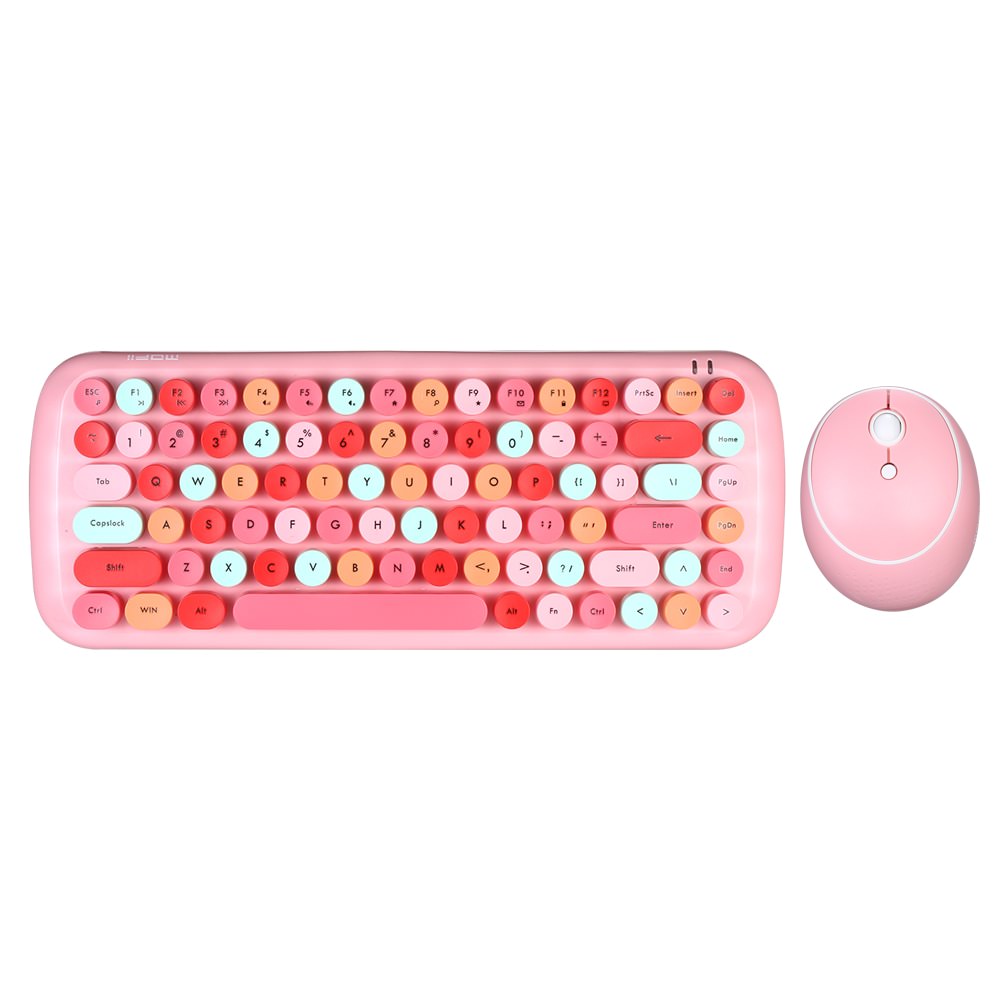 kawaii retro wireless round keys keyboard anime kawaii aesthetic desk decor keyboard mouse set roomtery